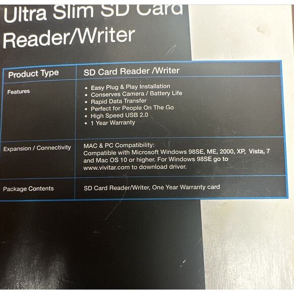 Vivitar Ultra Slim SD Card Reader/Writer. CR-36. R11 Easy Finder Fits SD/HC. - Picture 3 of 5